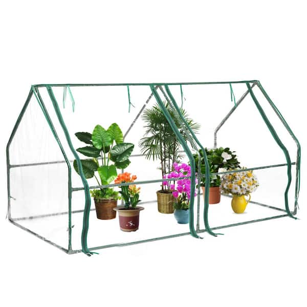 Gardenised Green Outdoor Waterproof Portable Plant Greenhouse with 2 Clear Zippered Windows, Medium