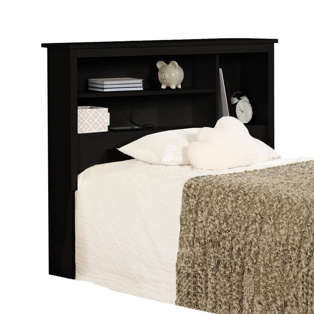 Twin Black Wood Headboard with Storage Shelves
