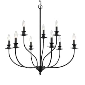 9-Light Black No Decorative Accents Shaded Circle Chandelier for Dining Room;Foyer with No Bulbs Included