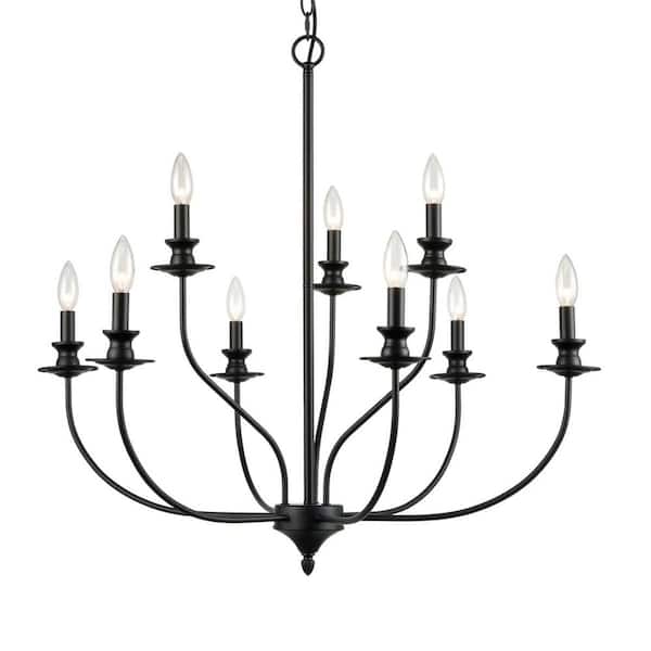 CLAXY 9-Light Black No Decorative Accents Shaded Circle Chandelier for Dining Room;Foyer with No Bulbs Included