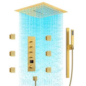 1-Spray Patterns Dual Shower Head Ceiling Mount Fixed and Handheld Shower Head 2.5 GPM in Brushed Gold