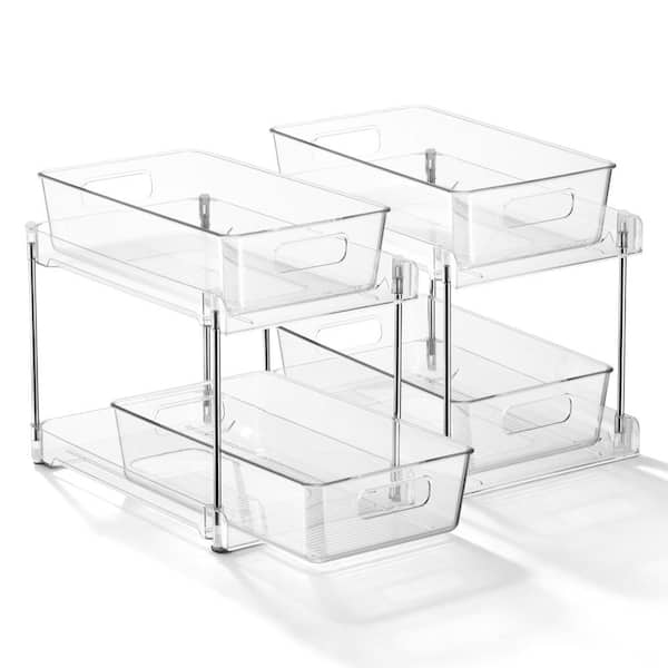 2-Tier Pull-Out Makeup Organizers, 2 Pack Clear Vanity & Skincare Storage Drawers, Bathroom Organization Bins