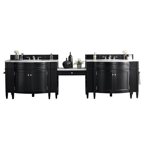 James Martin Vanities Brittany 122.50 in. W Double Bath Vanity in Black Onyx with Solid Surface Vanity Top in Arctic Fall with White Basin