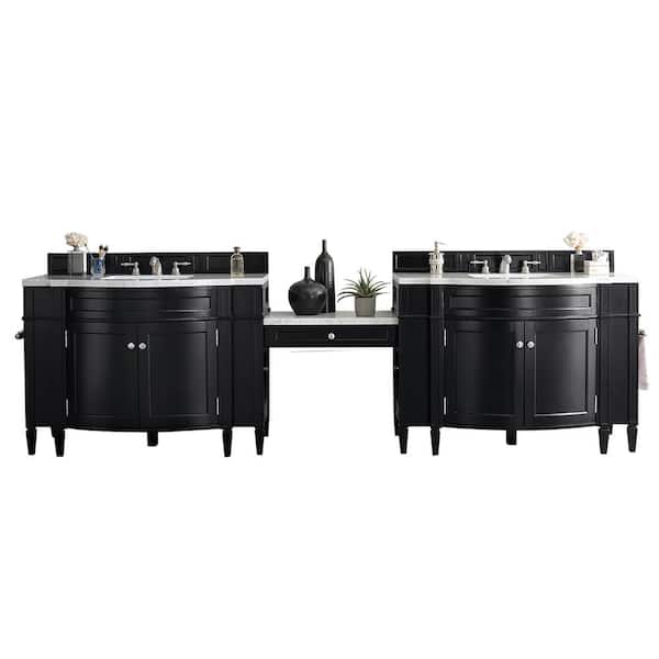 James Martin Vanities Brittany 122.50 in. W Double Bath Vanity in Black Onyx with Marble Vanity Top in Carrara White with White Basin