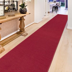 Sweet Home Collection Non-Slip Rubberback Modern Solid Design 3x12 Indoor Runner Rug, 2 ft. 7 in. x 12 ft., Red
