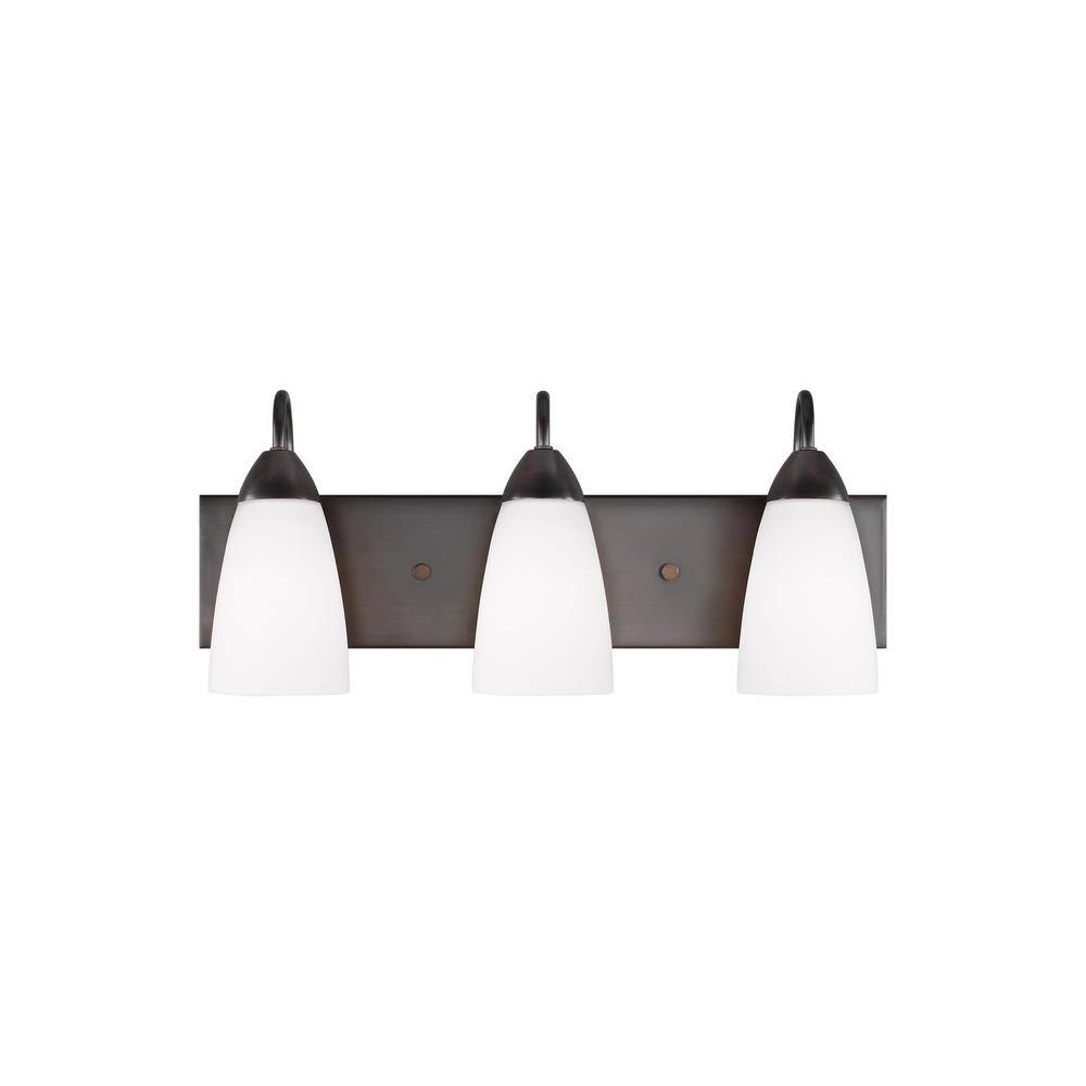 Seville Bronze 3-Light Wall Bath with Etched Glass Diffusors