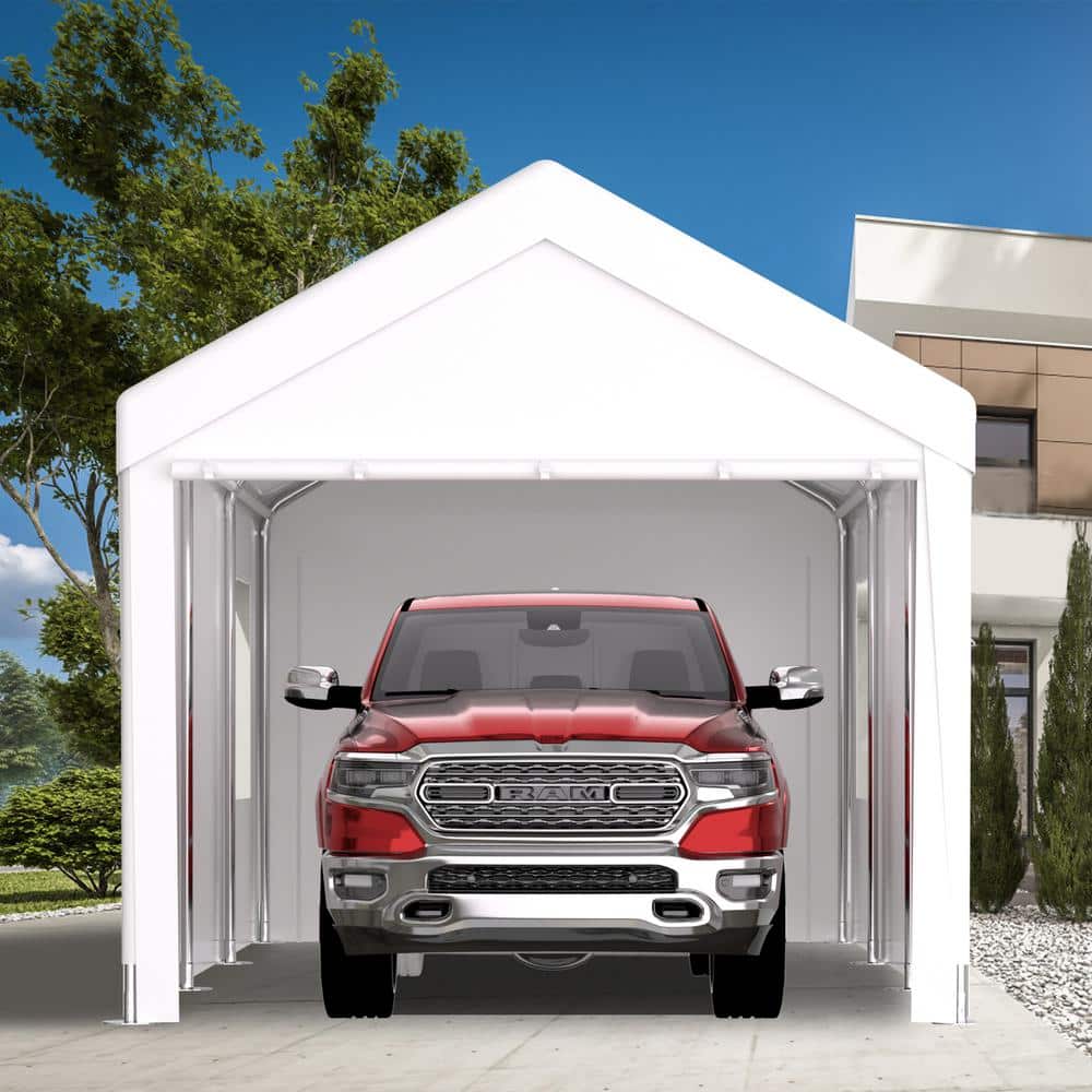 10' x 20' White Portable Steel Garage with Windows