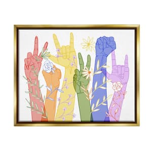 Rainbow Peace Love Caring Hand Signs ASL" by Grace Popp Floater Frame People Wall Art Print 17 in. x 21 in. .