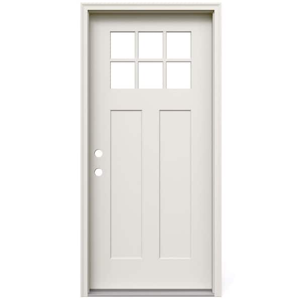 36 in. x 80 in. 2-Panel Right Hand Inswing 6-Lite Clear Direct Glaze Primed Fiberglass Prehung Front Door w/ Brickmould