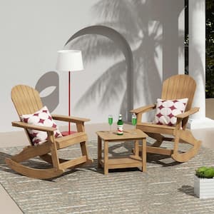 Vineyard Teak Outdoor Patio HDPE Plastic Rocking Chair with Square Side Table 3-Piece Set