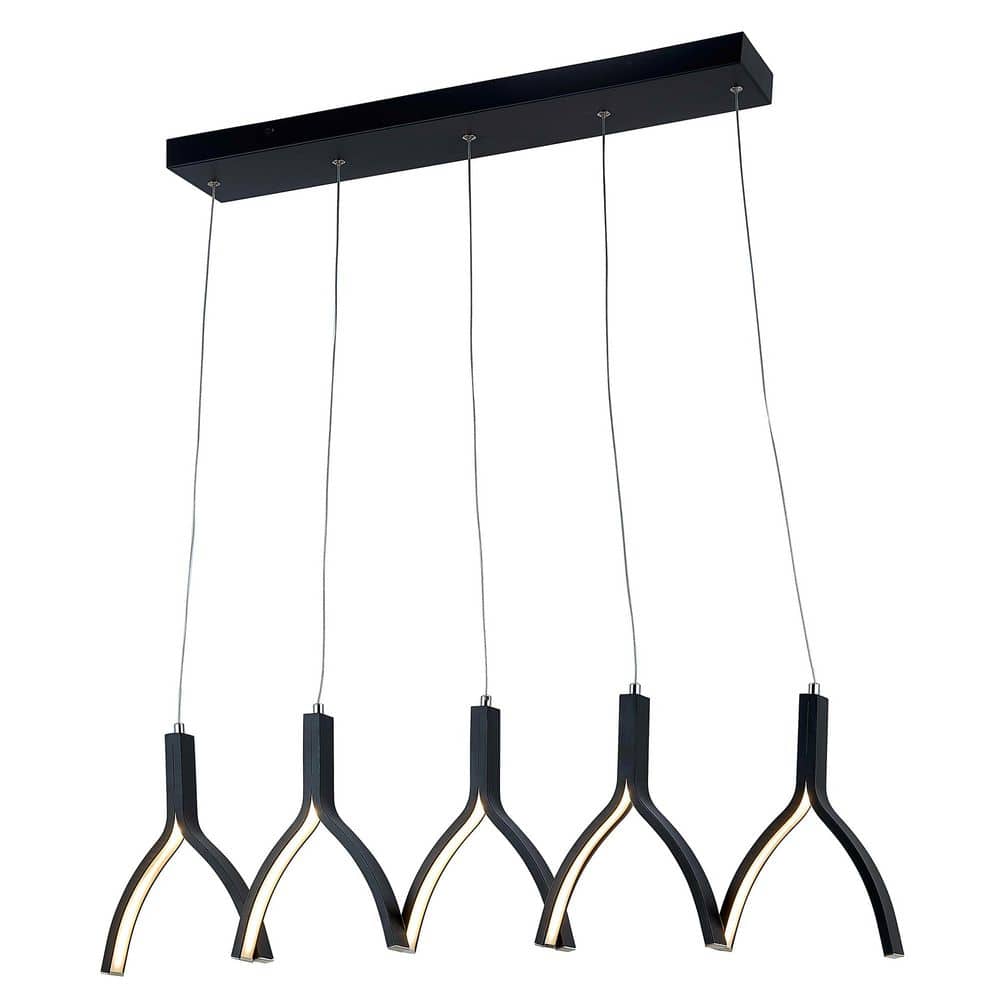 LE8821 55-Watt 5 Lights Black Integrated LED Pendant Light