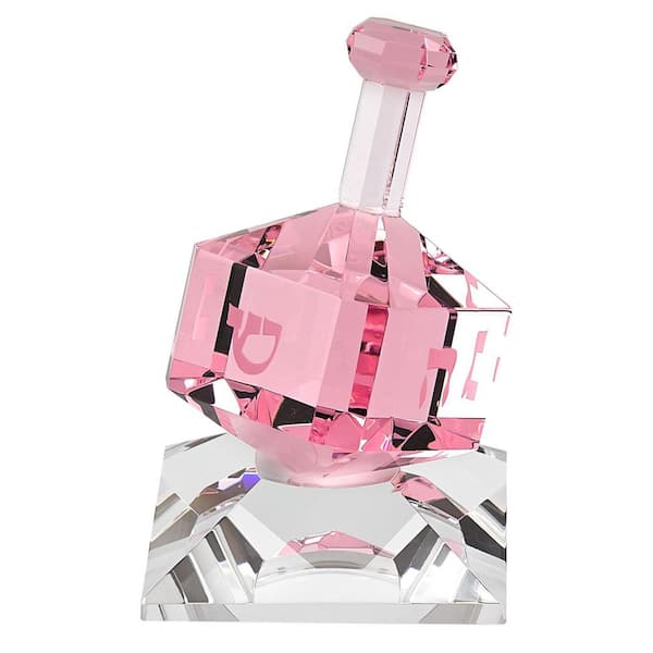HomeRoots 4 in. Pink Mouth Blown Pink Dreidel on Crystal Stand