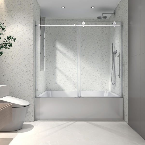 60 x 63 in. Brushed Nickel Frameless Shower Door Kit, 70mm 304 Stainless Pulleys, Adjustable Soft Close, Nano Cleaning