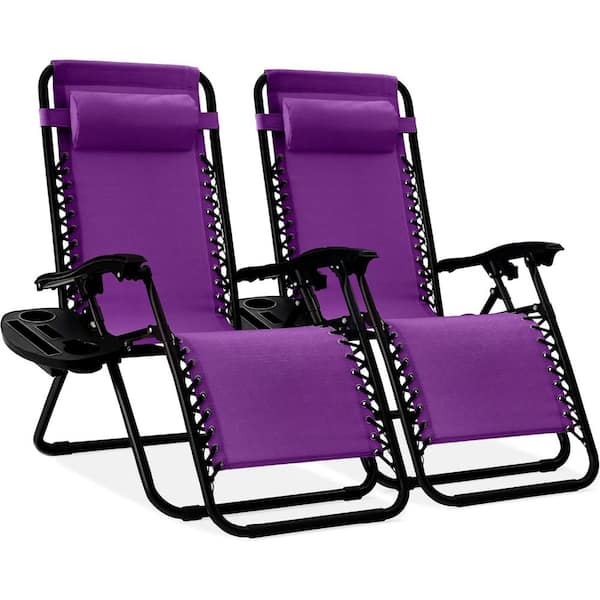 ITOPFOX Amethyst Purple Adjustable Steel Mesh Zero Gravity Lounge Chair Recliners with Pillows and Cup Holder Trays