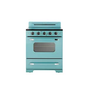 Classic Retro 30" 5 Burner Element Freestanding Electric Range with Convection Oven in Ocean Mist Turquoise