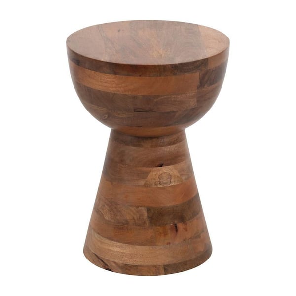 13 in. Brown Round Mango Wood Polished End Table