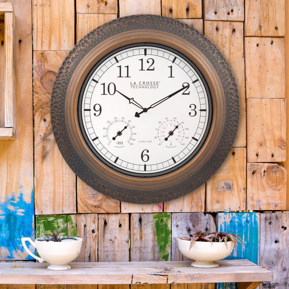 21-Inch Bronze Analog Wall Clock with Thermometer and Hygrometer