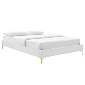 Sutton White King Performance Velvet Platform Bed Frame