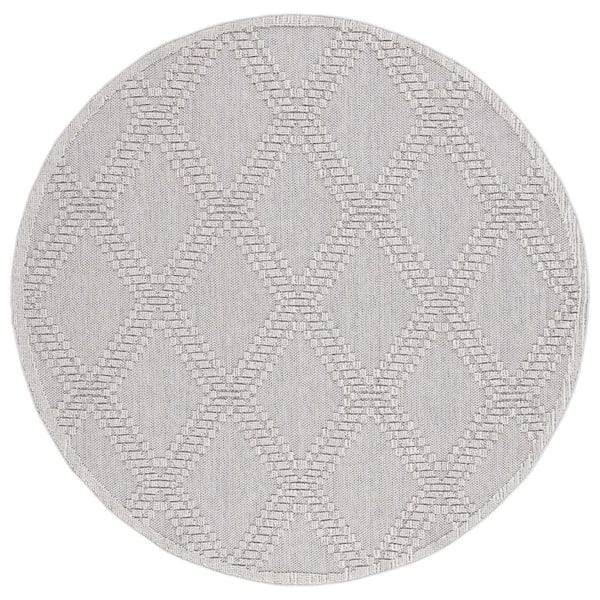 Global Gray/Light Gray 5 ft. x 5 ft. High-Low Diamond Round Indoor/Outdoor Area Rug