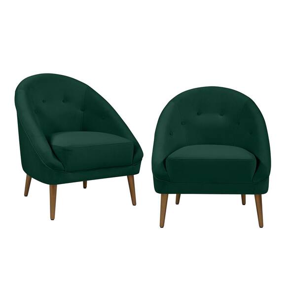 Handy Living Lori Modern Emerald Green Velvet Fabric Barrel Chair (Set of 2)