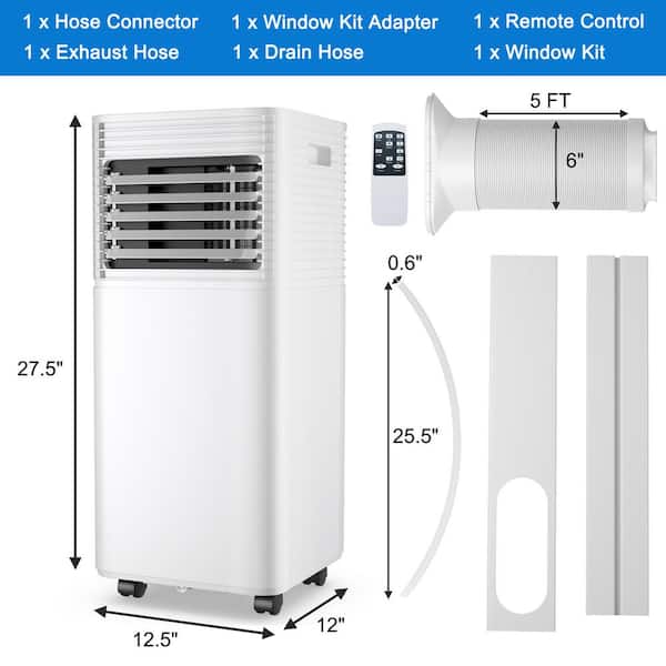 Costway 5,300 BTU Portable Air Conditioner Cools 220 Sq. Ft. with Remote  Control in White FP10119US-GR - The Home Depot