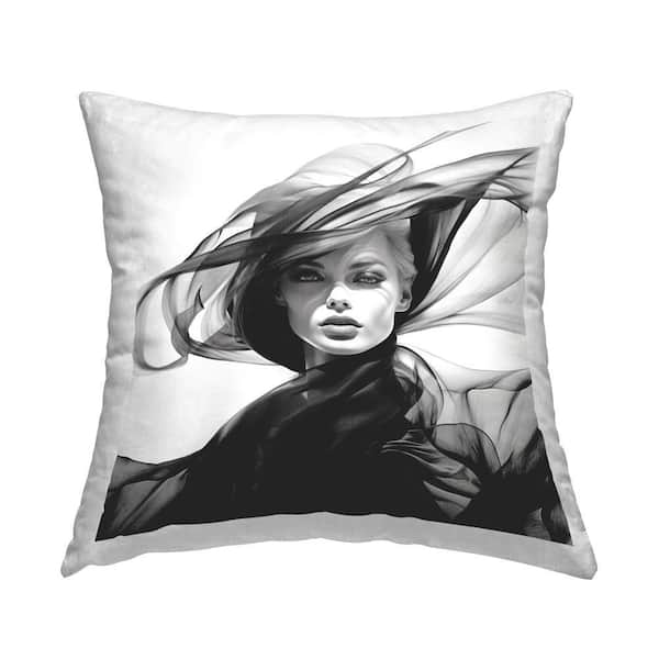 Stupell Industries Woman with Chic Hat Black Print Polyester 18 in. x 18 in. Throw Pillow