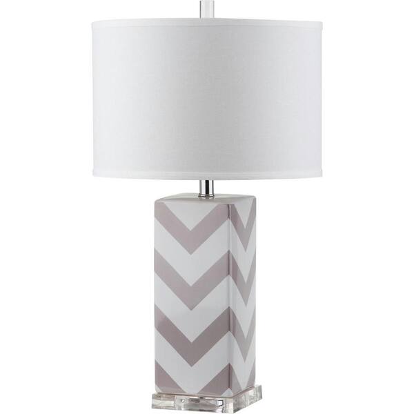 Safavieh Chevron 27 in. Grey Stripe Table Lamp with White Shade