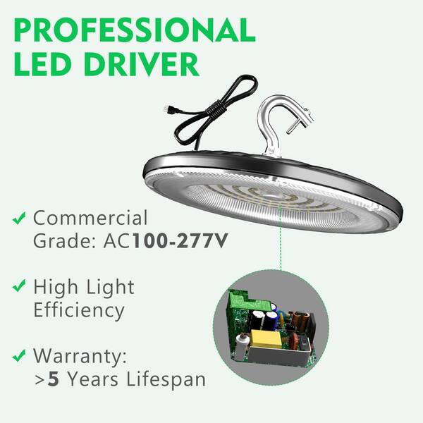 240W UFO LED High Bay Light - 5000K Daylight, 100-277V, Dimmable, ETL Listed For Warehouse/Industrial Use