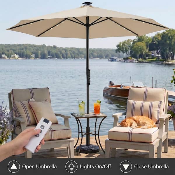 Clihome 10 ft. Market Motorized Patio Umbrella in Earthy Brown with Remote Control and Solar LED Lights for Outdoor Shade CL-0102EL10DZNY Clihome 10 ft. Market Motorized Patio Umbrella in Earthy Brown with Remote Control and Solar LED Lights for Outdoor Shade CL-0102EL10DZNY