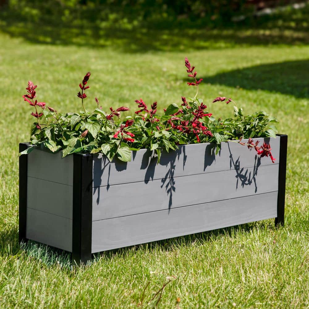 Gray Acacia Wood Raised Garden Bed Planter Box with Removable Bag