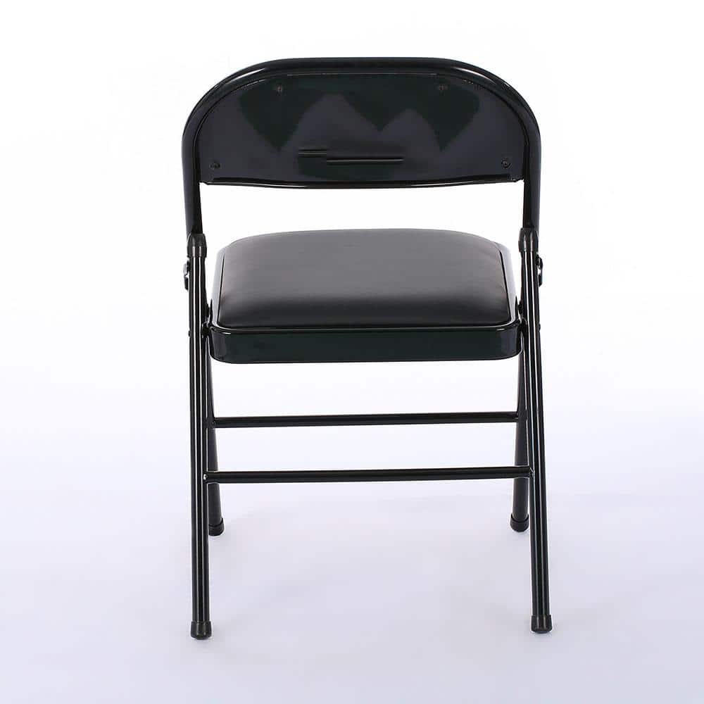 Black Faux Leather Armless Folding Reception Chairs, Set of 4