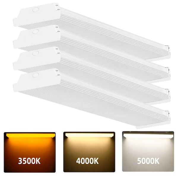 (4-Pack) 4 ft. 5000 Lumens Integrated LED Dimmable White Wraparound Light, 3500k/4000K/5000K, Workshop Flush Mount Light