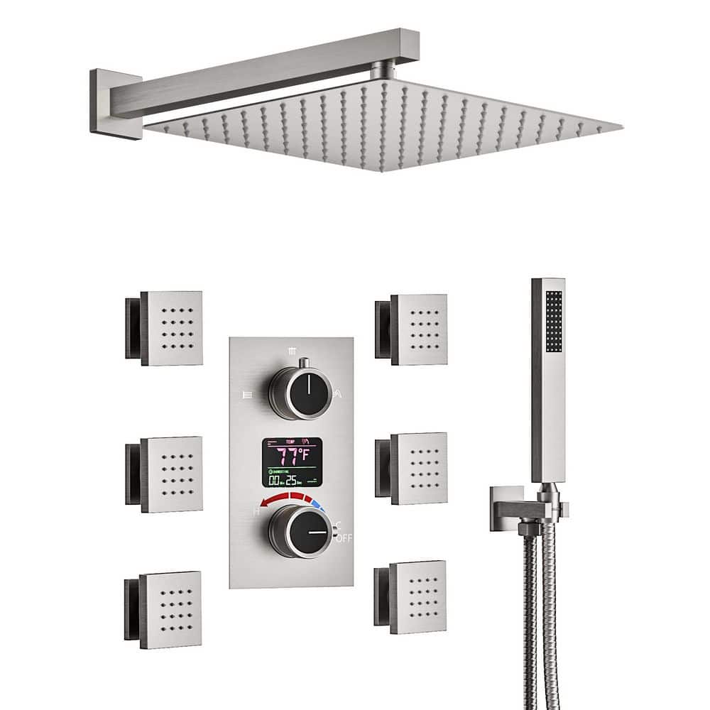 Temperature Display 2 Handle 3-Spray Wall Mount 12 in Shower Faucet Set 2.5 GPM with High Pressure in. Brushed Nickel price history on PriceWatchPro