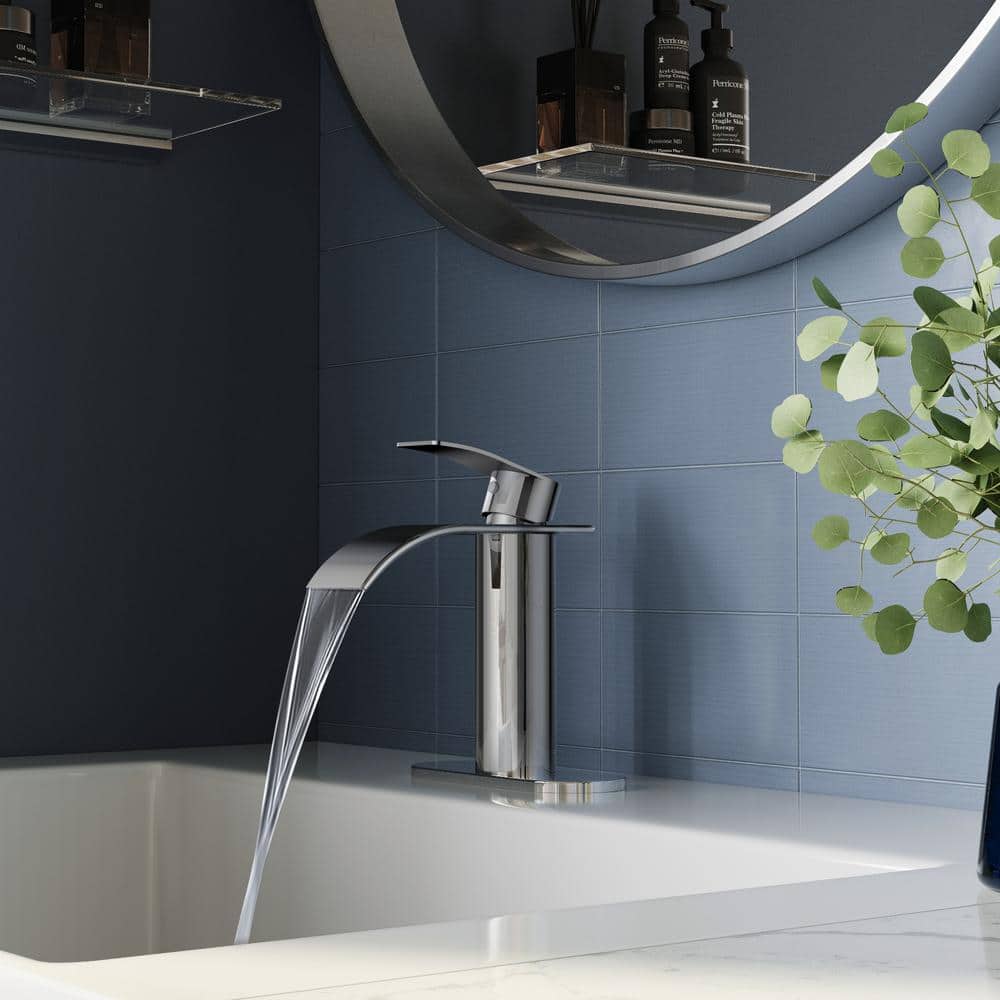 Chrome Single Handle Waterfall Bathroom Faucet with Pop-Up Drain