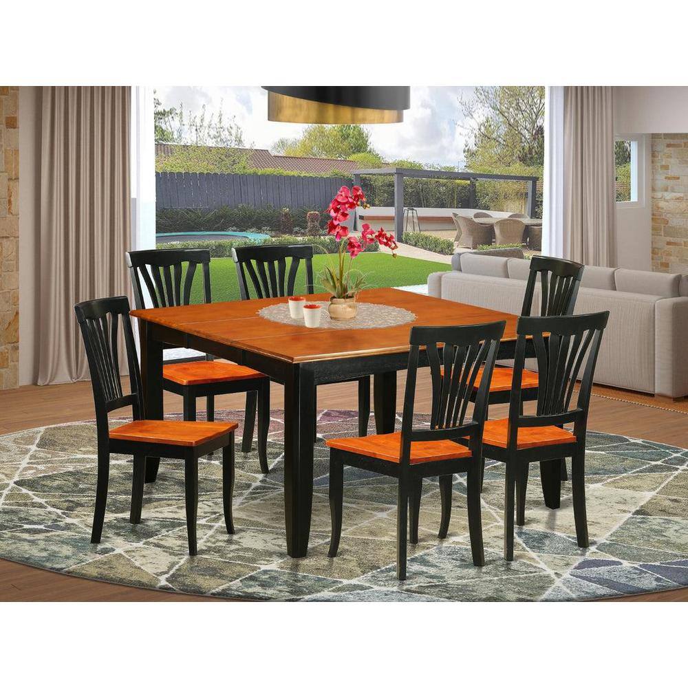 7-Piece Square Black & Cherry Finish Solid Wood Top Dining Table with 6-Chairs with Lattice Back
