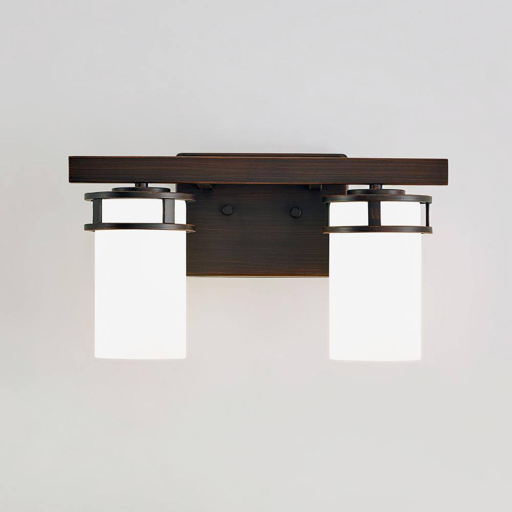 Bronze Prairie Inspired 2-Light Bathroom Vanity with Etched Glass