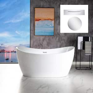 Limoges 59 in. Acrylic FlatBottom Double Slipper Bathtub with Polished Chrome Overflow and Drain Included in White