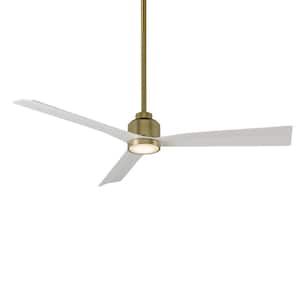 52 in. LED Indoor and Outdoor Satin Brass Matte White with 3000K Clean 3-Blade Smart Ceiling Fan LED Light Kit & Remote