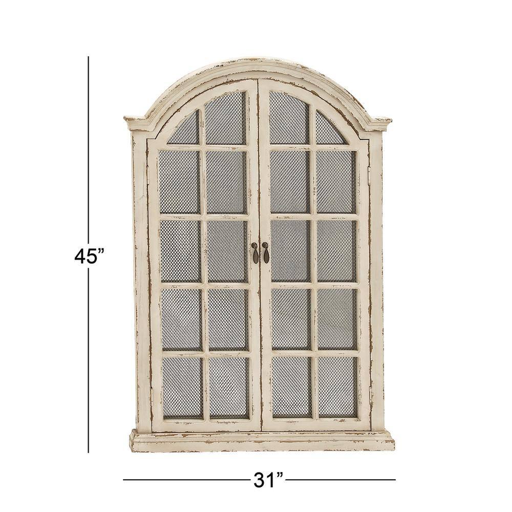 Cream Wood Windowpane Arched Wall Mirror with Distressed Finish