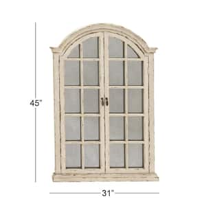 45 in. x 31 in. Window Pane Inspired Arched Framed Cream Wall Mirror with Arched Top and Distressing