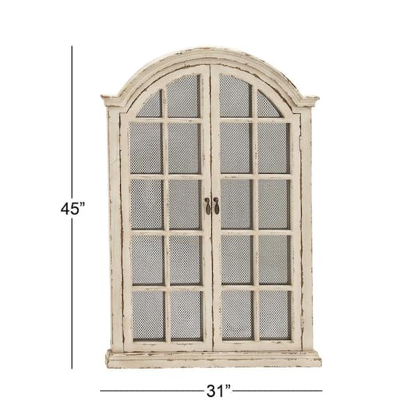 45 in. x 31 in. Window Pane Inspired Arched Framed Cream Wall Mirror with Arched Top and Distressing