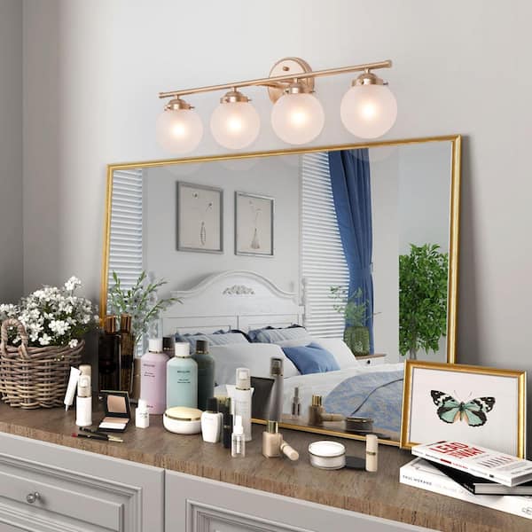 LNC Idaikos 29.1-in 4-Light Polished Gold and White Dome LED Modern/Contemporary Vanity Light | LF3ERFQ76W4E8C
