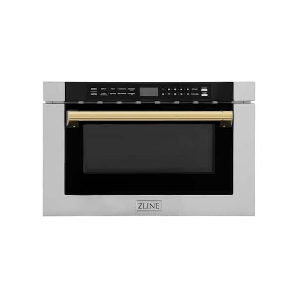 ZLINE Kitchen and Bath Autograph Edition 24 in. 1000-Watt Built-In Microwave Drawer in Stainless Steel & Traditional Polished Gold Handle