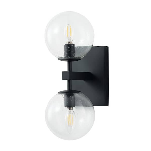 5.9 in. Modern Black 2 Light Wall Sconce with Globe Seeded Glass Shades