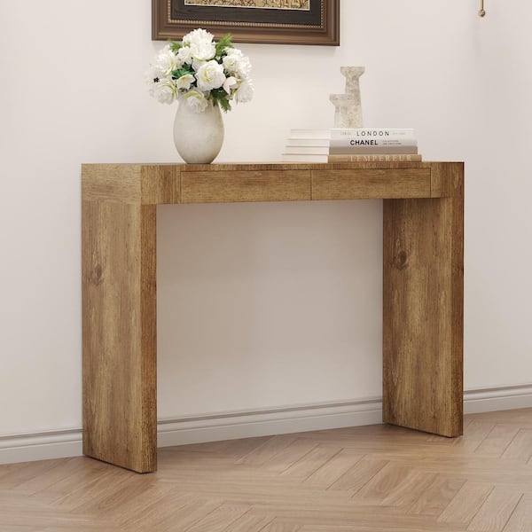 50.00 in. Light Brown Rectangle Wood Console Table, Bar Table with 2 Drawers
