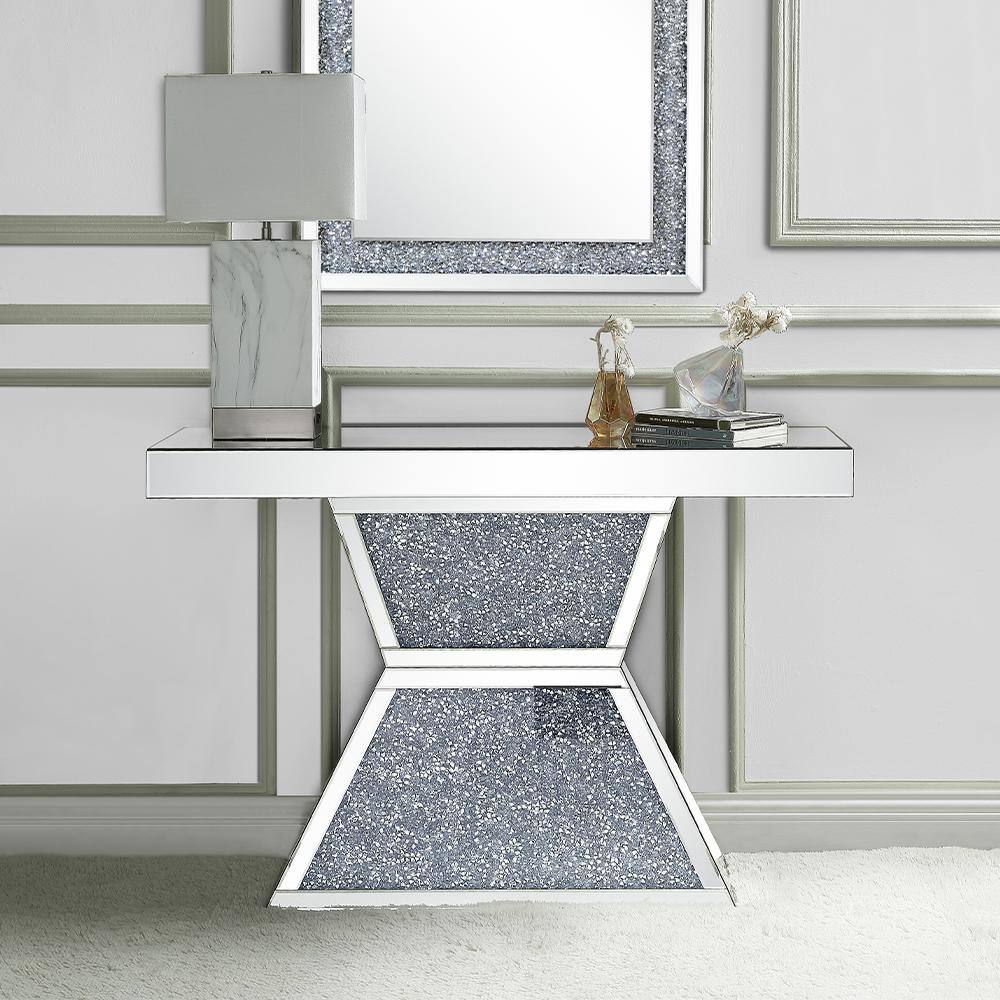 Acme Furniture Noralie 47 in. Mirrored and Faux Diamonds Rectangle ...