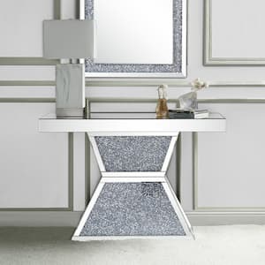 Noralie 47 in. Mirrored and Faux Diamonds Rectangle Glass Console Table