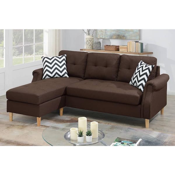 Allwex Breathabo 97 in. W Reversible 3-Piece L Shaped Suede Fabric  Sectional Sofa Couch in Dark Brown MK3L - The Home Depot