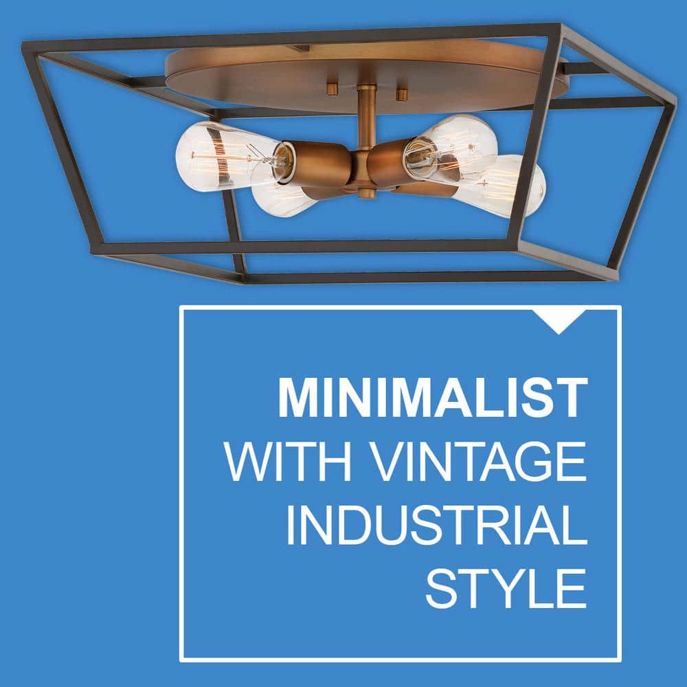 Fulton Vintage Industrial 4-Light Bronze & Brass Flush Mount