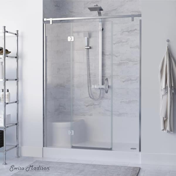 Aquatique 60 in. L X 32 in. W Alcove Shower Pan Base With Right Hand Drain and Integral Left Seat in White